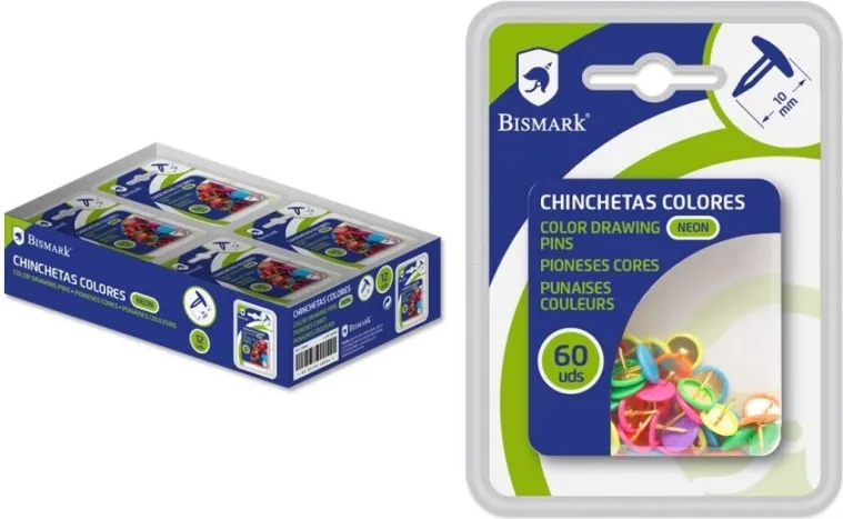 CHINCHETAS COLORES 60 PCS DOBLE BLISTER