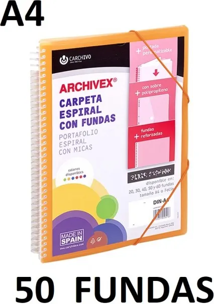CARPETA 50 FUNDAS A4 ESP.CANGURO ARCHIVEX STAR NARANJA