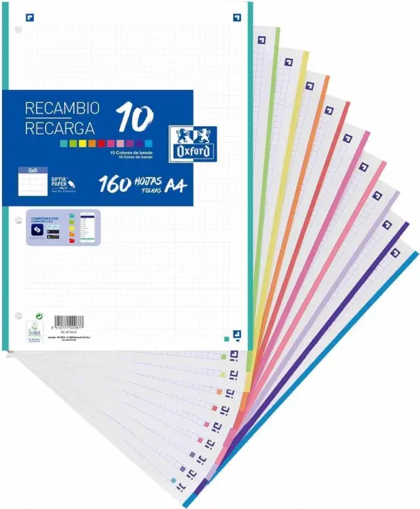 RECAMBIO A4 OXFORD 160H 5X5 10 COL.BANDA