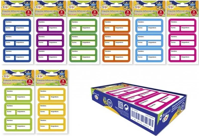 ETIQUETAS ADHESIVAS LIBROS Y CUADERNOS COLORES