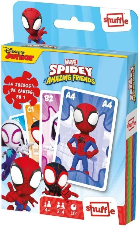 CARTAS SHUFFLE FUN DISNEY SPIDEY - JUEGO 4 EN 1
