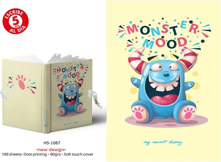 DIARIO A5 168H.C/CANDADO MONSTER MOOD