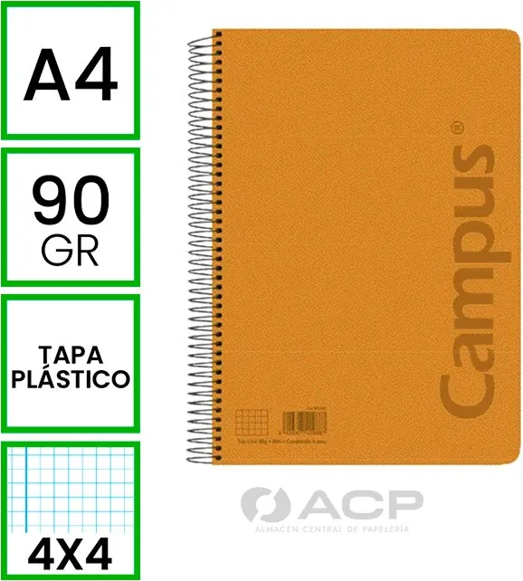 BLOC A4 CAMPUS 80H T/PP CUADRO 4x4 NARANJA