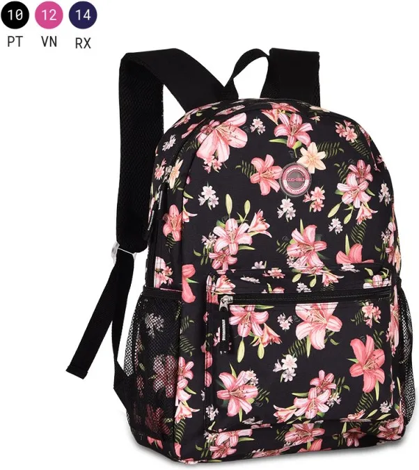 MOCHILA CLIO FLORAL NEGRO 43X30X13 C/2 CREMALLERAS