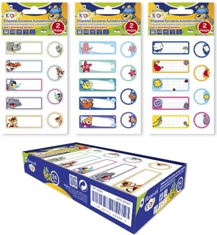 ETIQUETAS ADHESIVAS ESCOLARES AUTOLAMINADAS