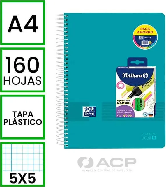 BLOC A4 OXFORD 160h EUROPEANBOOK 8 + 4 ROT.PELIKAN