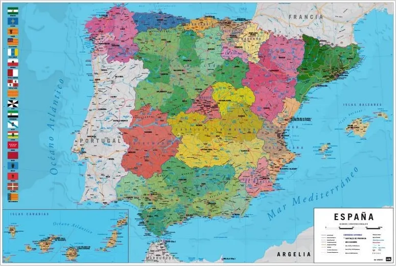 MAPA ESPAÑA FISICO POLITICO 61X91,5