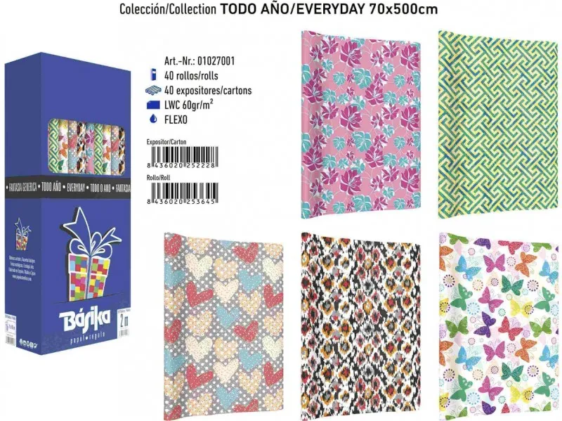 ROLLO PAPEL REGALO 70X200CM TODO EL AÑO