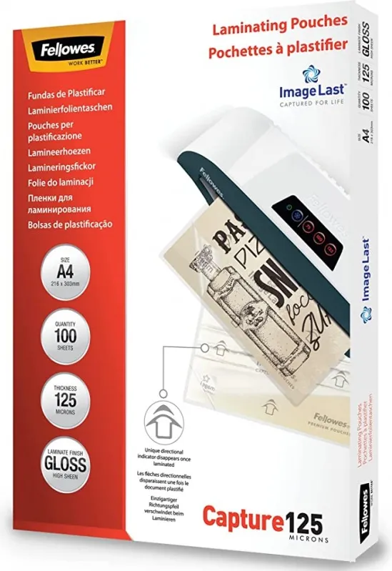 FUNDAS PLASTIFICAR A4 FELLOWES 125 MICRAS c/100