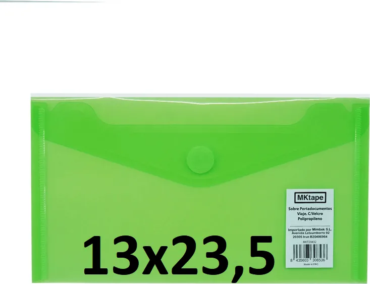 SOBRE VELCRO PP VIAJE (13X23,5) VERDE NEÓN