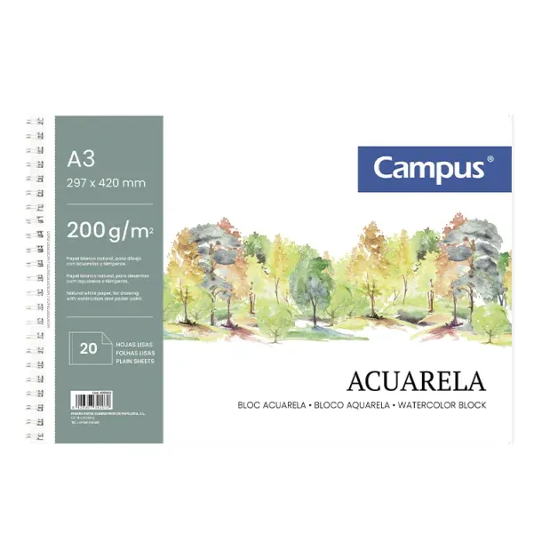 BLOC ACUARELA CAMPUS A3+ 20H 200G LISO