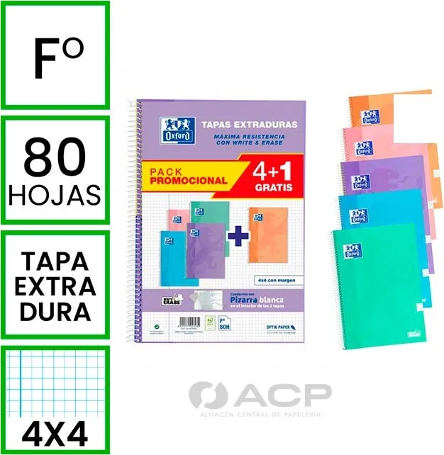 BLOC OXFORD Fº 80H T.EXTRA PASTEL 4+1(unid)