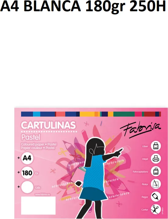 CARTULINA  A4 BLANCO 180gr 250H BLANCO