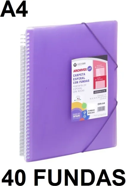 CARPETA 40 FUNDAS A4 ESPIRAL ARCHIVEX STAR VIOLETA
