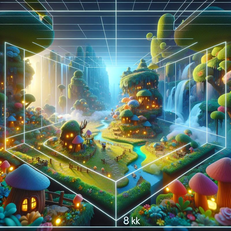 Colorful VR landscape with interactive 3D elements for a children's storybook.