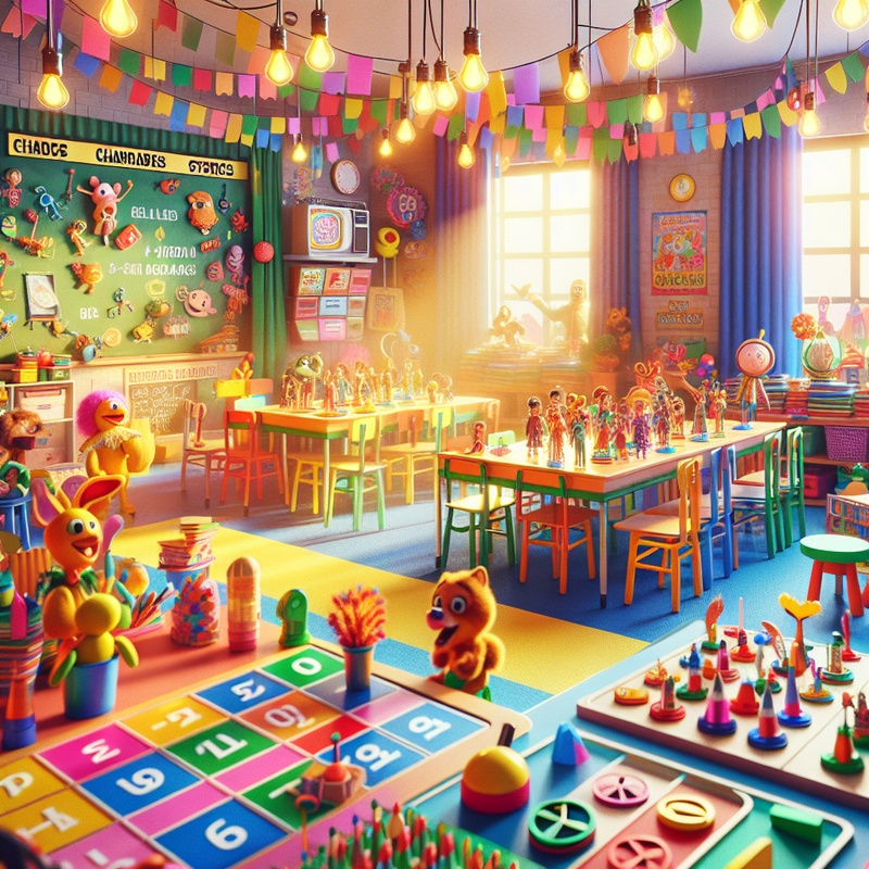 A classroom with various educational games and activities for children.