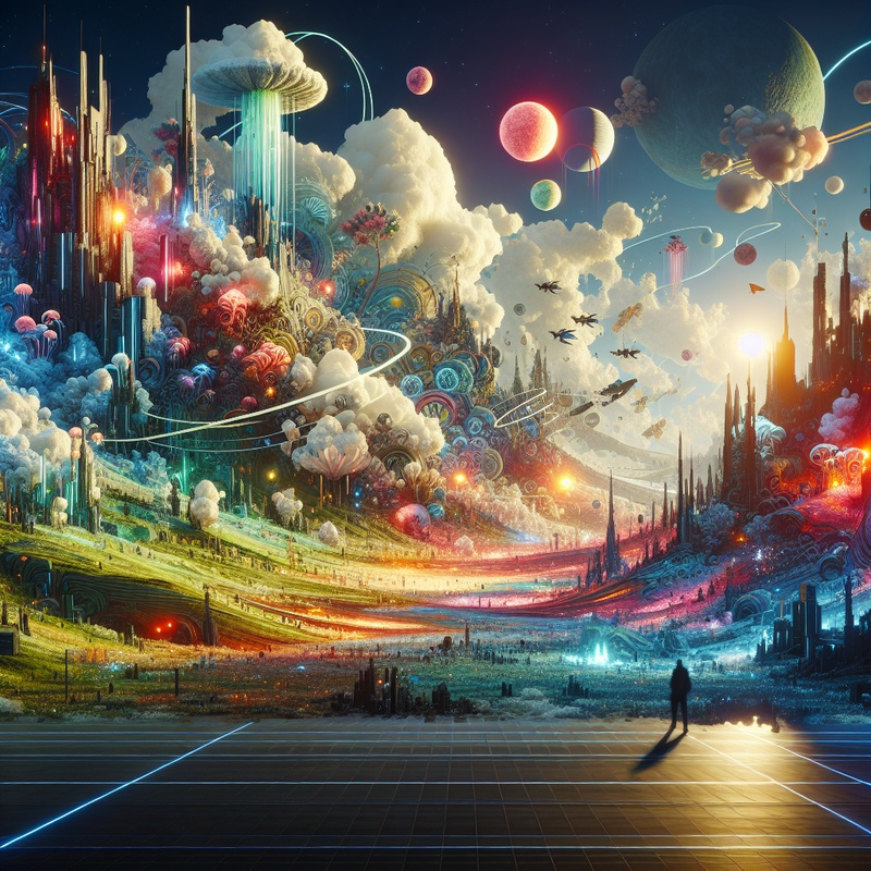 A colorful virtual world with detailed landscapes, representing creativity and exploration.
