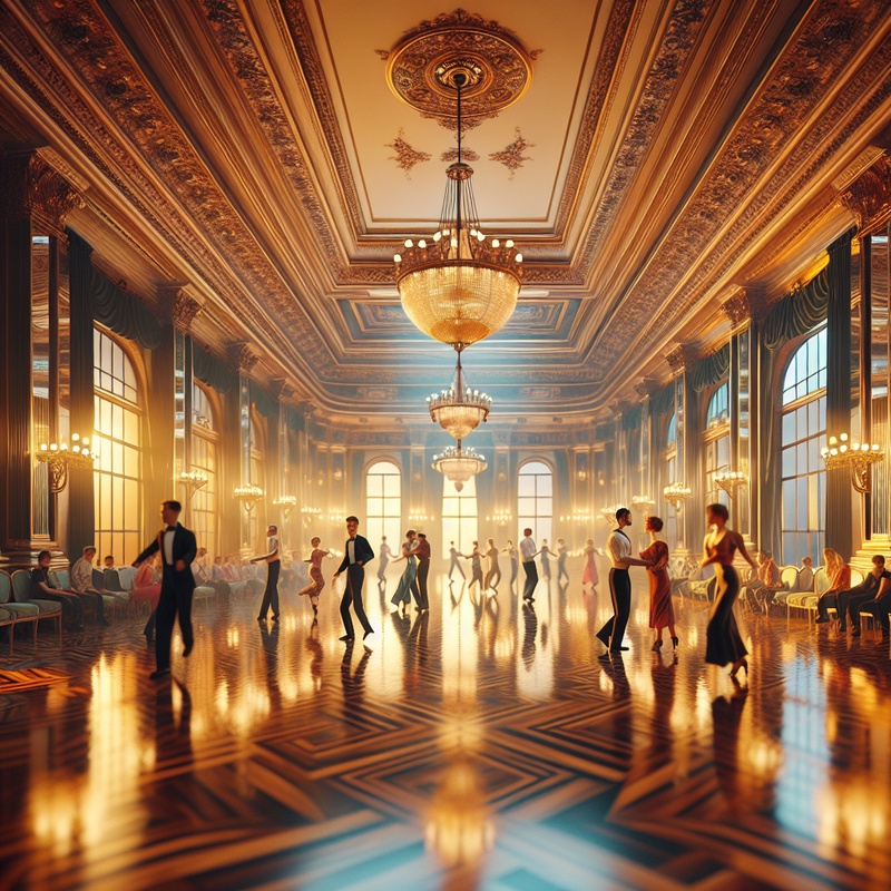 A beautifully decorated ballroom with wooden floors and mirrors.