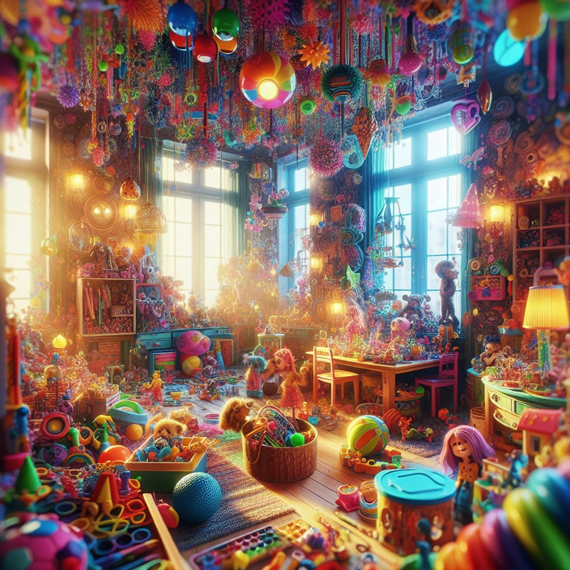 A colorful playroom with toys and costumes, encouraging creativity.