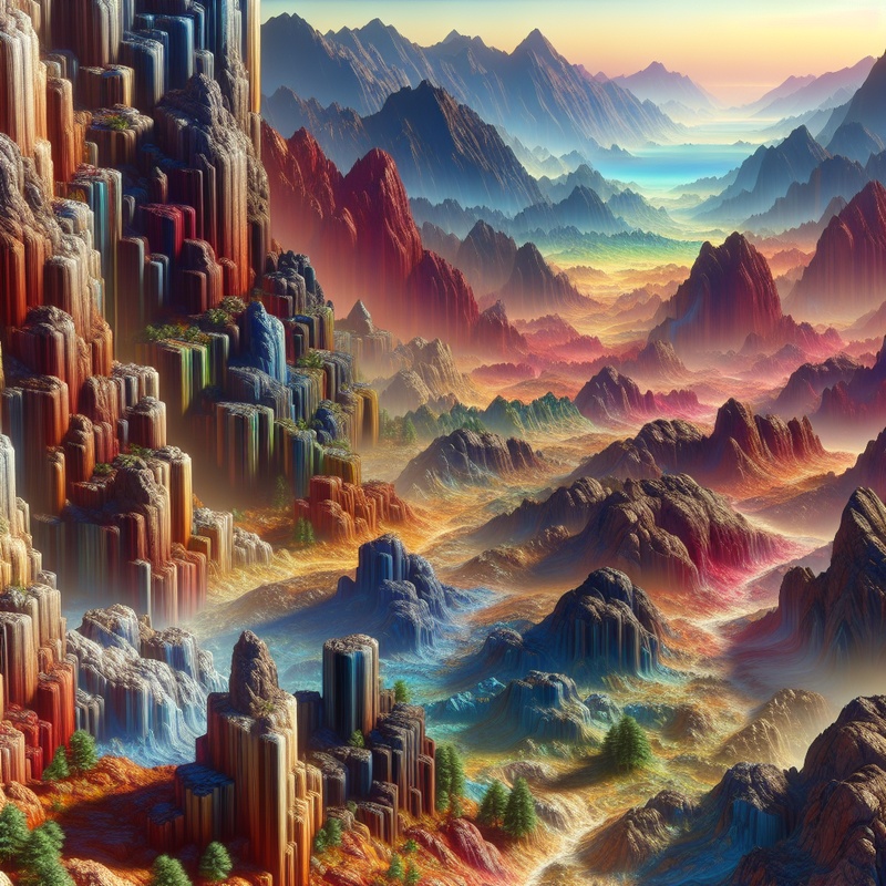 A detailed landscape of various rock formations in natural light.