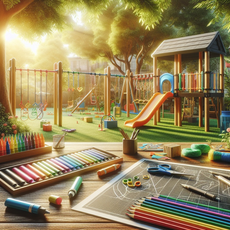 Colorful playground with educational tools under sunlight.
