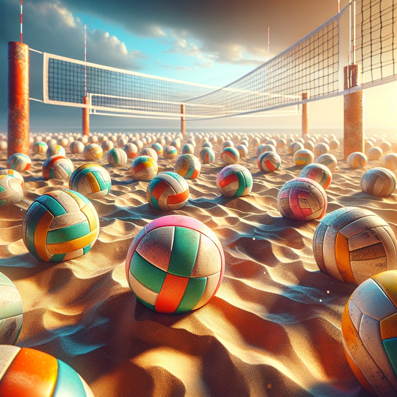 A volleyball court with balls and net, symbolizing teamwork and energy.