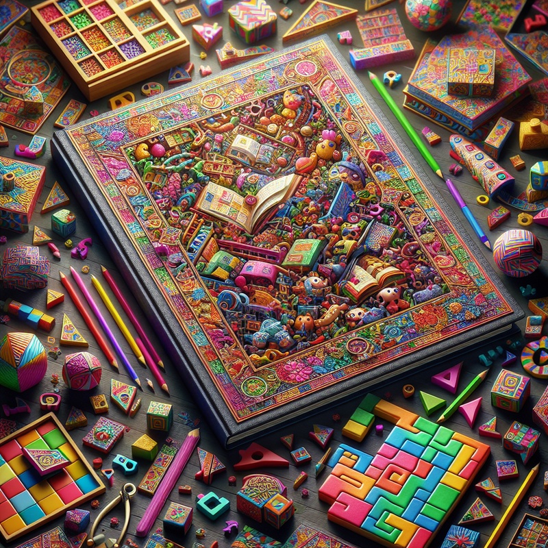 Colorful puzzle book with hidden objects and educational games.