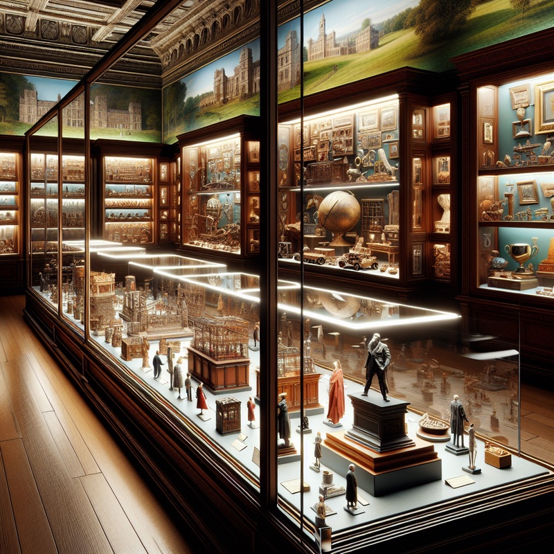 Miniature museum exhibit with historical artifacts and displays.