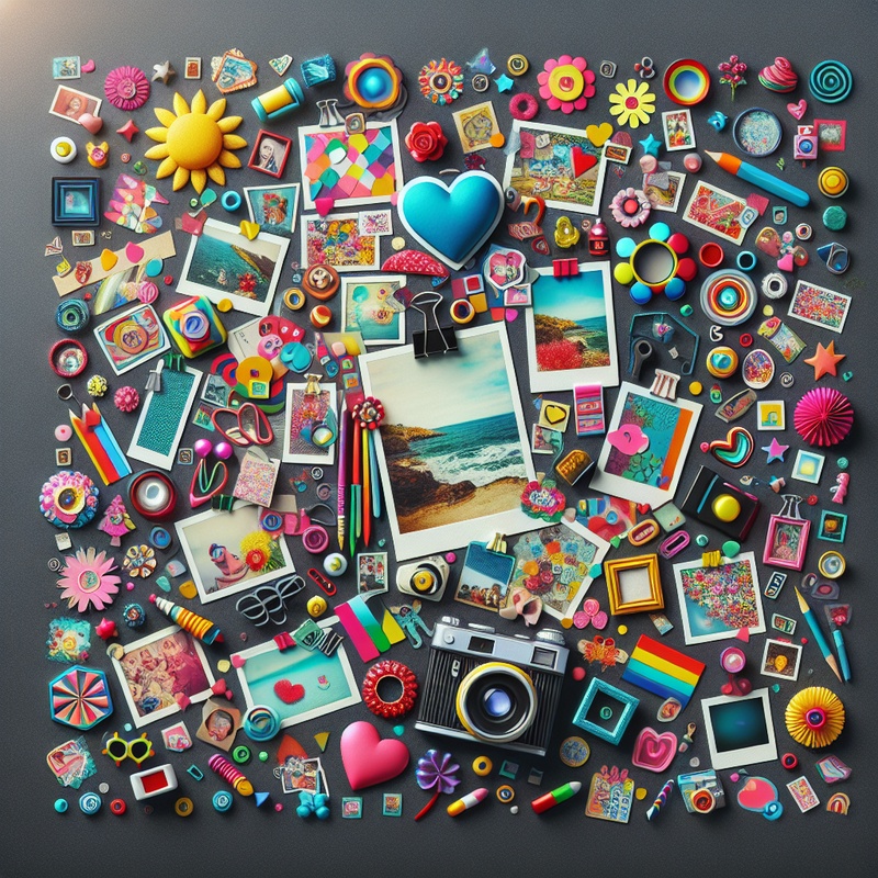 A colorful digital scrapbook page with stickers and frames.