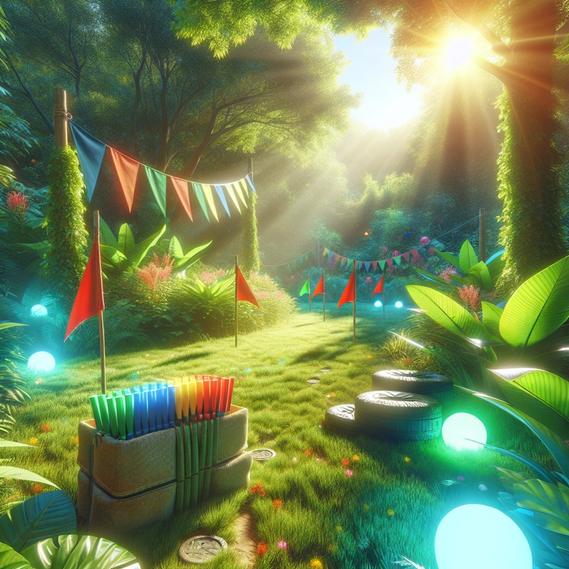 Outdoor scene with 'Capture the Flag' kits and glowing orbs in a green field.