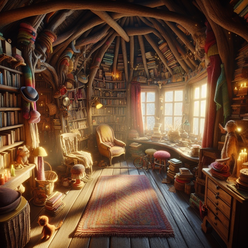 A cozy room with storytelling props and books, creating an inviting atmosphere.