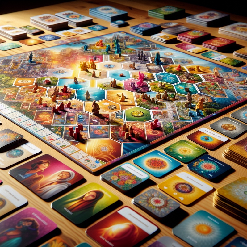 Board game with empathy scenarios, colorful pieces on a wooden table.