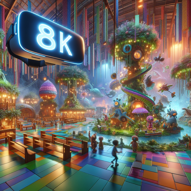 Colorful virtual reality landscape with playful, interactive elements.