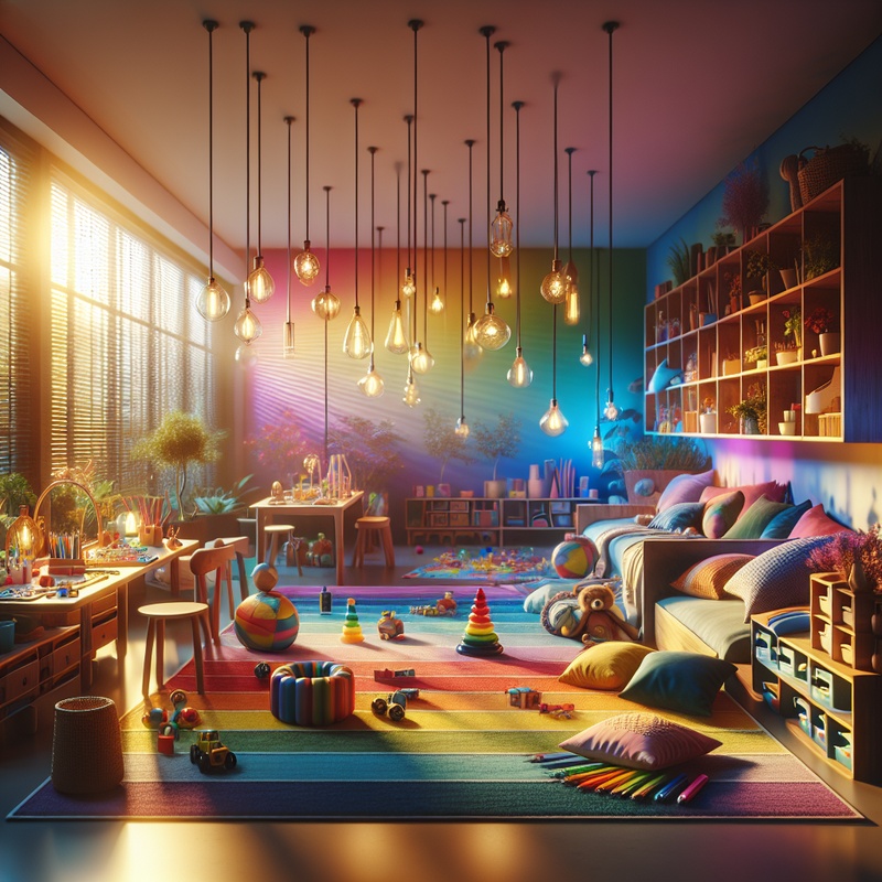 A calm playroom with colorful toys and art supplies for mindful play.