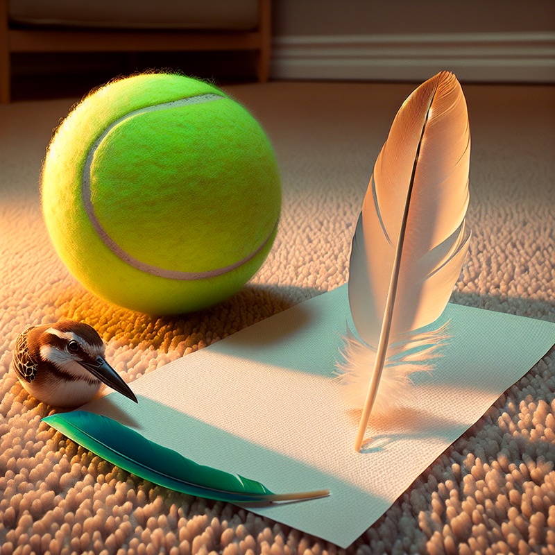 Everyday objects on a carpet for gravity experiments.