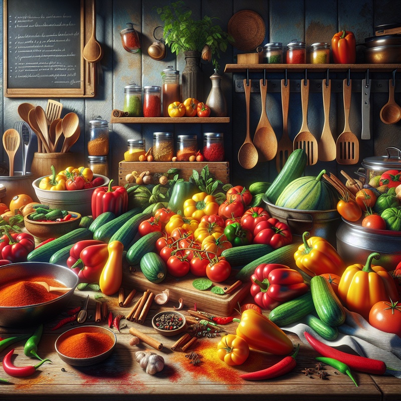 A kitchen with colorful ingredients and utensils, emphasizing a fun cooking atmosphere.