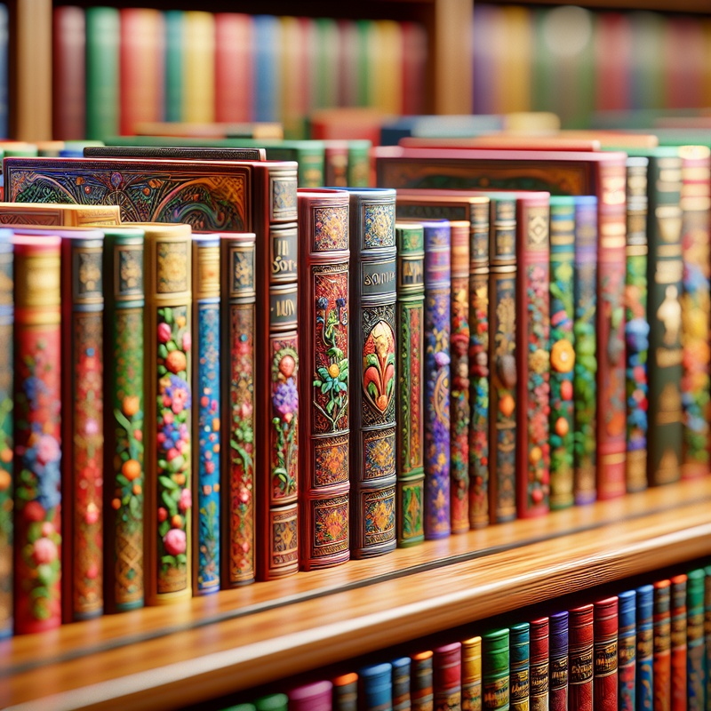 Colorful children's choir books on a wooden shelf in a library.