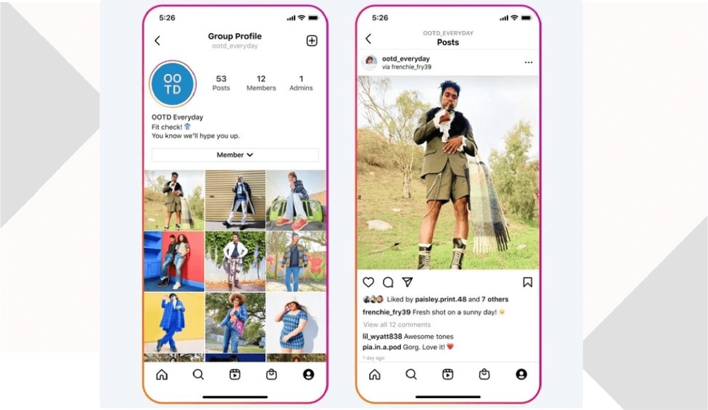 Fonctionnalité de profil de groupe sur Instagram
