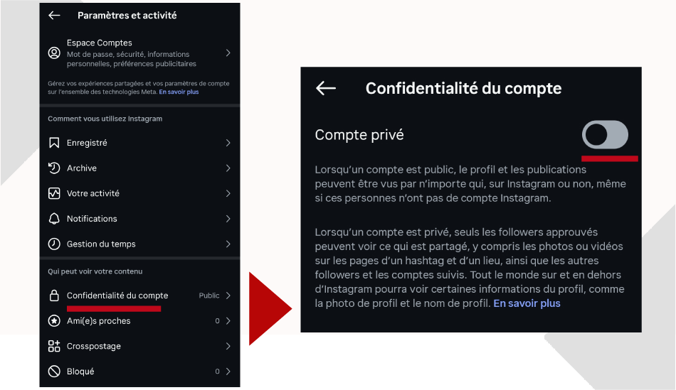 Désactivez l’option “compte privé”