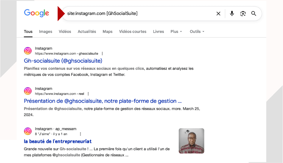 Instagram Gh-SocialSuite sur Google