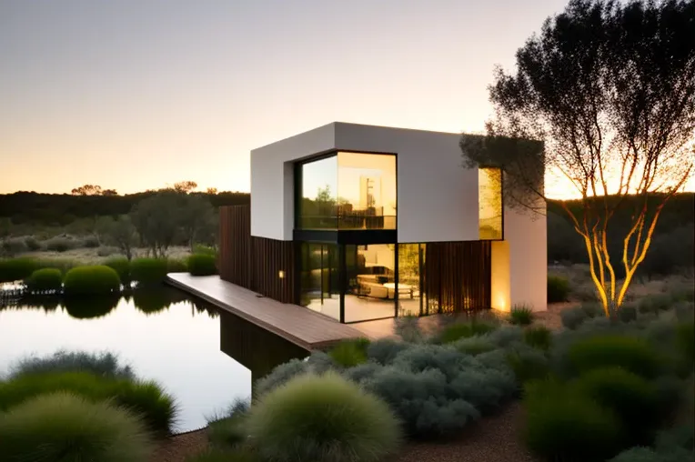 Belleza y sofisticación: Casa de aluminio con fachada de piedra natural y vista del atardecer en Sotogrande