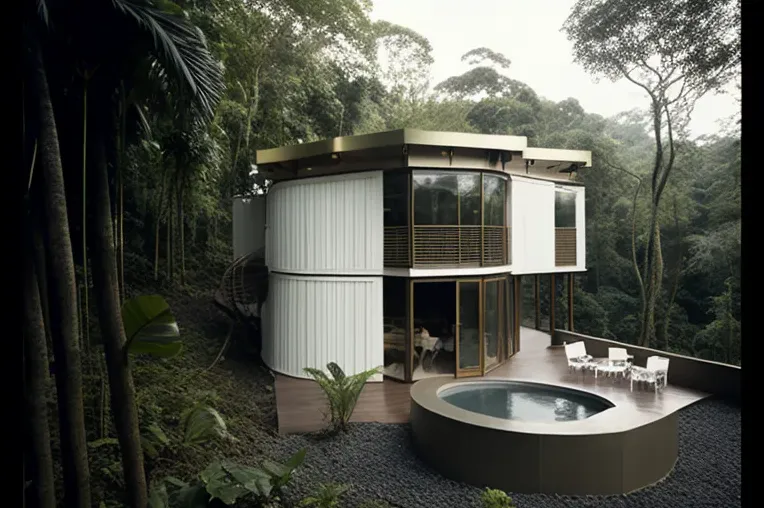 Arquitectura de Vanguardia y Naturaleza en Equilibrio: Casa con jacuzzi rodeado de vapor y sistema de iluminación exterior en Panama City