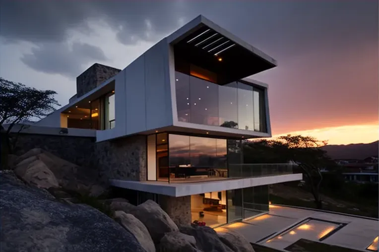 Un hogar de lujo en Acapulco: casa de estilo industrial con fachada de piedra natural