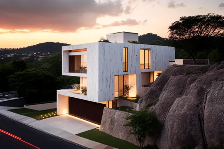 Vistas impresionantes y estilo industrial en esta impresionante casa de piedra natural, marmol blanco, pizarra y acero inoxidable en Acapulco