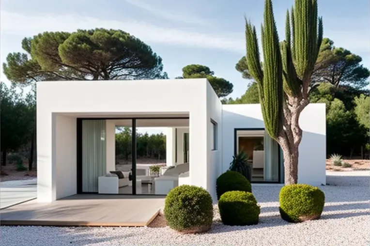 Disfruta de jardines privados en esta casa construida en mármol blanco