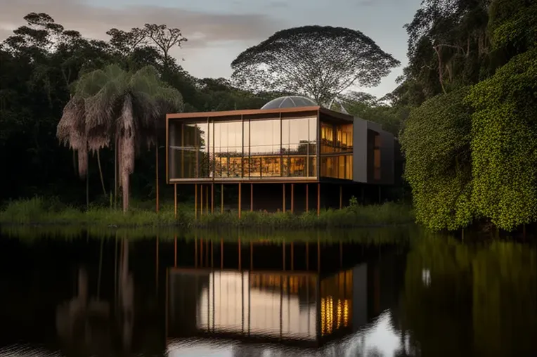 Villa minimalista con vistas impresionantes en parque natural de Iquitos, Perú