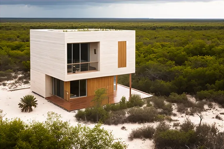 Diseño minimalista y vistas impresionantes en Casa de lujo en Cancun con jardines y fachada elíptica