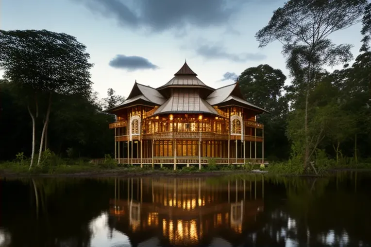 Arquitectura ecológica con vistas panorámicas y entrada privada con cascada en Iquitos