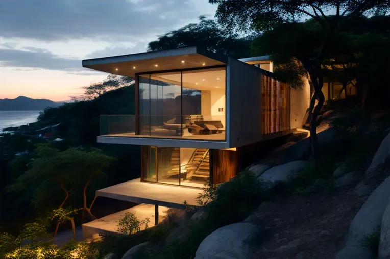 Estacionamiento techado en una casa de arquitectura ecológica