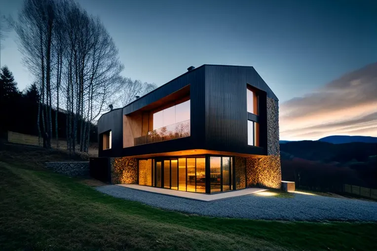 Villa de diseño con vistas al atardecer en la montaña de Bilbao